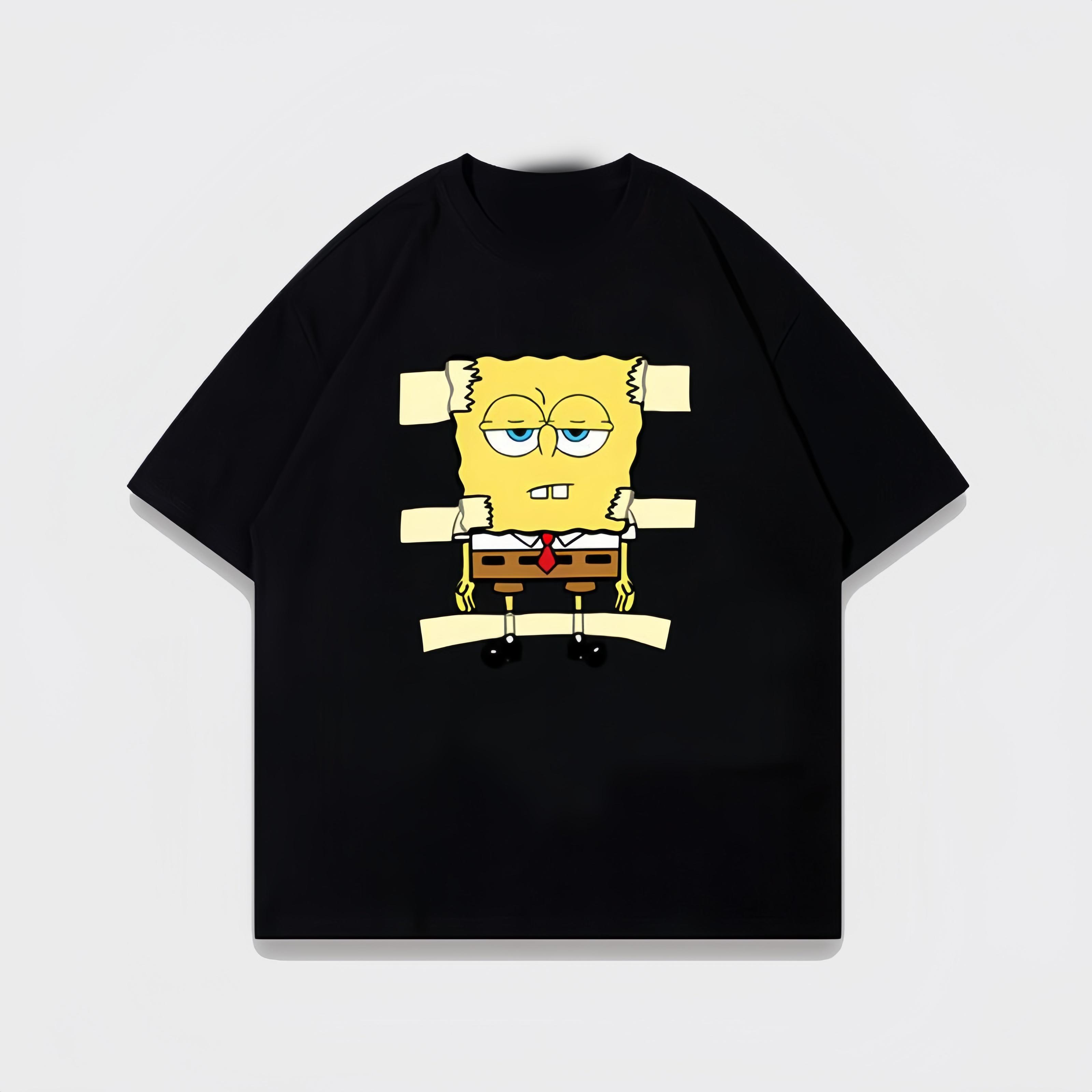 Summer Thin American Comic SpongeBob Tshirt Fun Print Men Women Tee Adults Children Boy Gril Top Kids Parent Child Cotton Tshirt 100