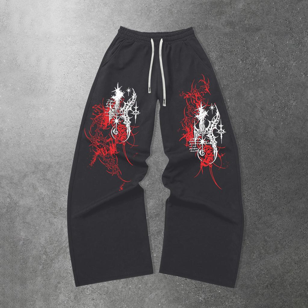 Herren-Sweatpants mit geteiltem Vorderteil, lockere Fleece-Sweatpants, lässige Hosen mit weitem Bein, Kordelzugbund, entspannte Passform, Jogginghose, mit Taschen