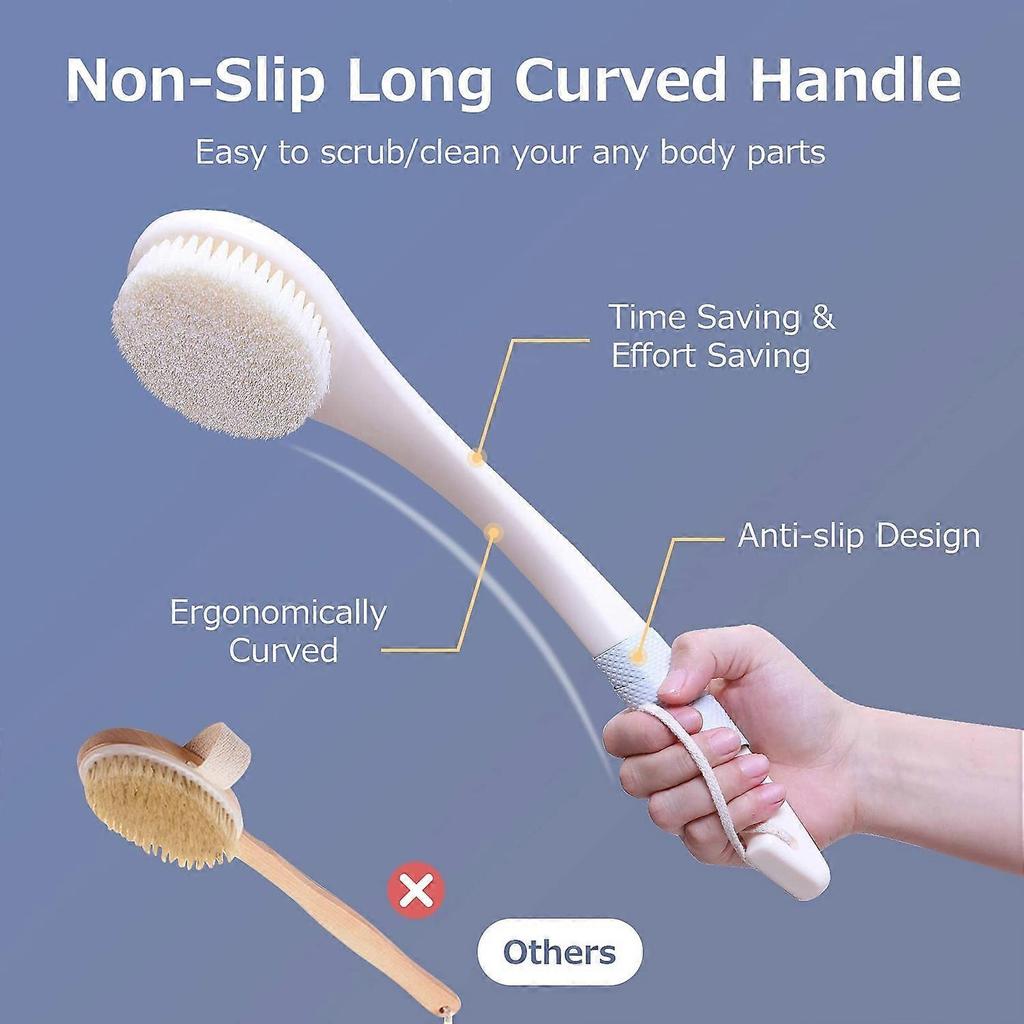 Bath Body Brush, Never Mold Back Brush Long Handle for Shower, Dry Exfoliating Brush or Wet Shower