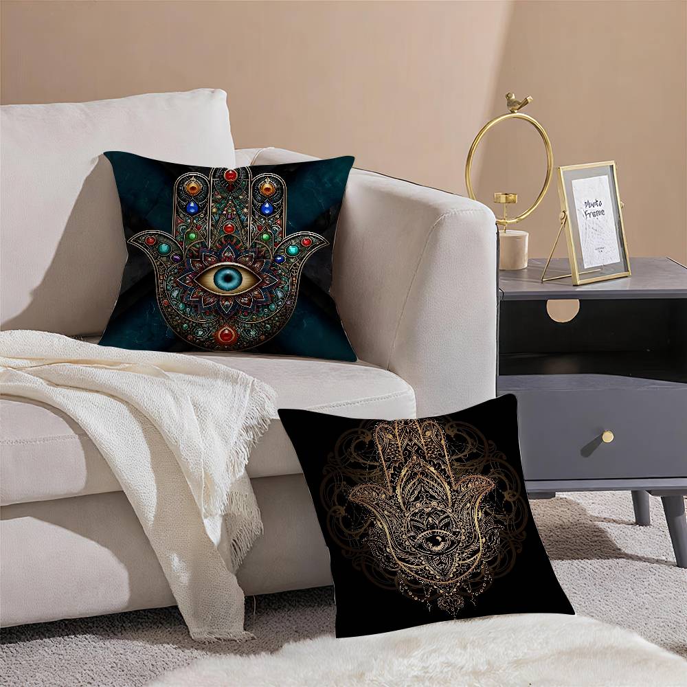 Beautiful Mysterious Style Hamsa-A Pillow Case Comfort Sofa Bed Silky Elegant Invisible Zipper Decorative Cushion Cover