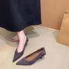 French Pointed Single Shoes Women's Light Mouth Black Matte Flip Fur Stiletto High Heels Medium Heel Commuter Work Shoes