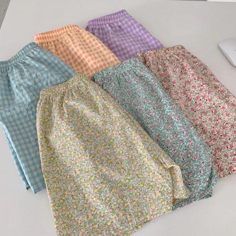 Summer Home Checkered Small Floral Shorts Thin Fresh Sports High Waist Thin Wide Leg Loose Casual Pajama Pants Women