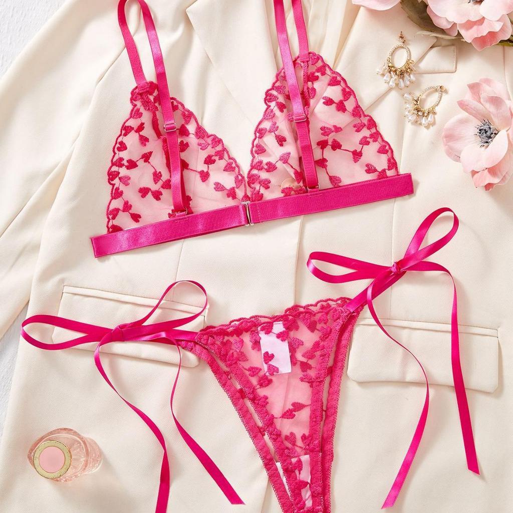 European & American Autumn Love Heart Bowknot Lingerie: Sexy Sheer Embroidered Design