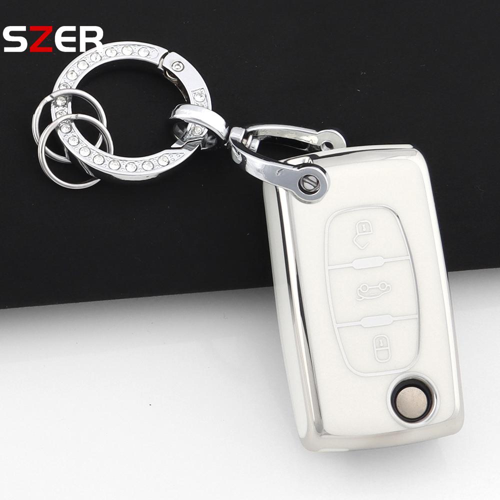 For Citroen C2 C3 C4 C5 C6 Xsara Berlingo For Peugeot 207 307 308 407 607 807 Fashion Tpu Car Key Case Cover Keychain Fob Shell