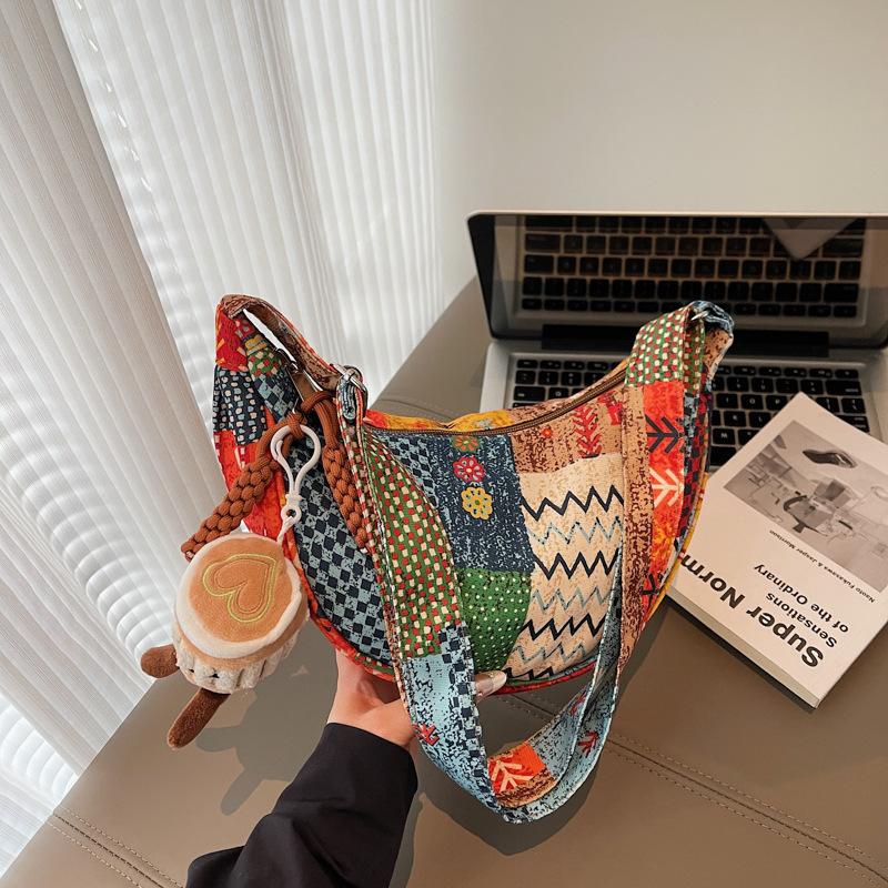 Wind Canvas Bag Women'S Summer Fashion Ethnic Style Shoulder Bag To Work Commuter Messenger Bag