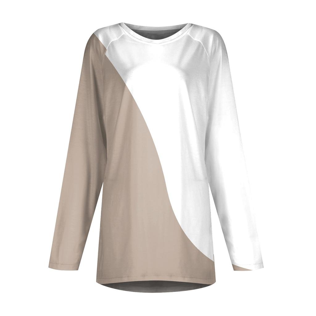 Women's Long Sleeved V-neck Color Casual Long Loose T-shirt Top