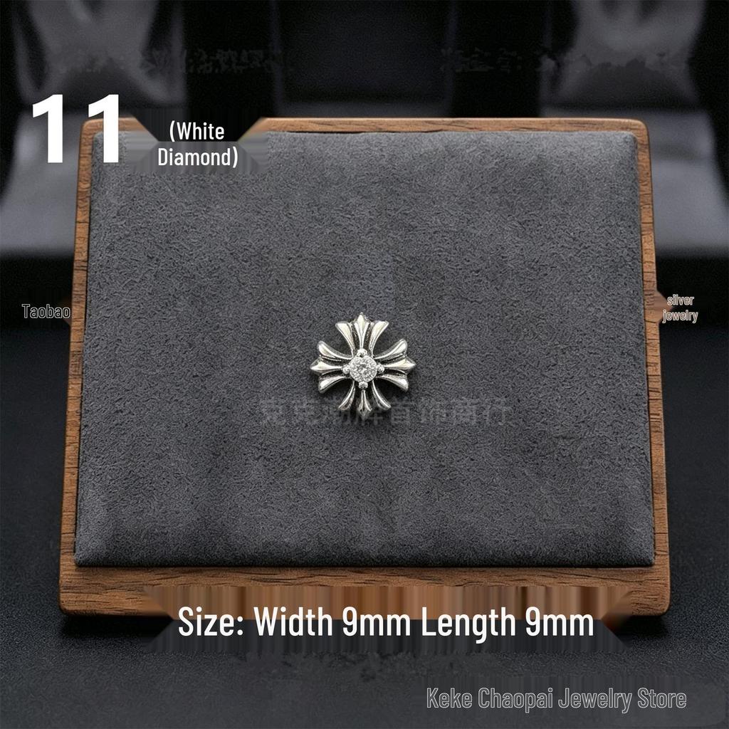 Cercei Stud Trendy Cruce Cupru Alb Argint Thai 925 cu Diamante Colorate pentru Bărbați și Femei