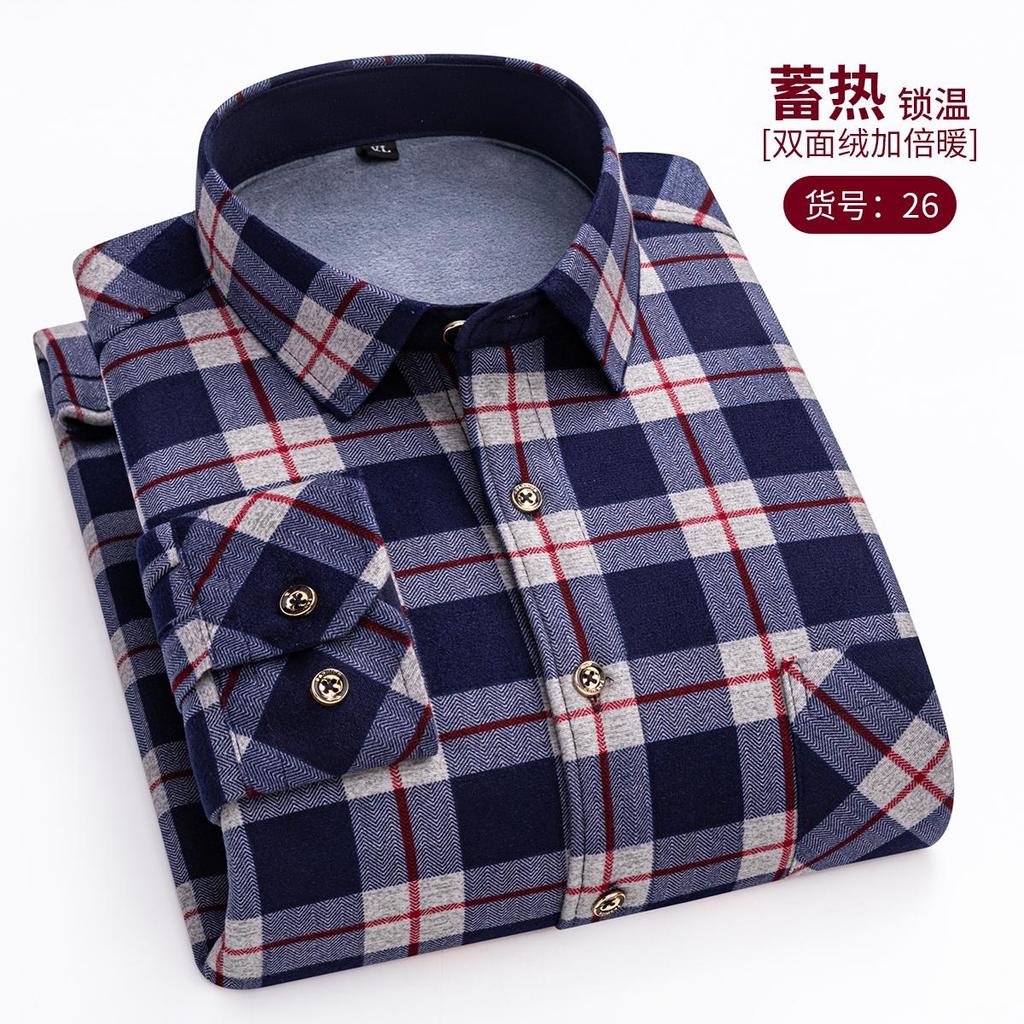 Moda Uomo Calde Camicie a Quadri a Maniche Lunghe Ispessite in Pile Doppio Lato Resistenti al Freddo Taglie Forti Casual Business Camicie a Quadri
