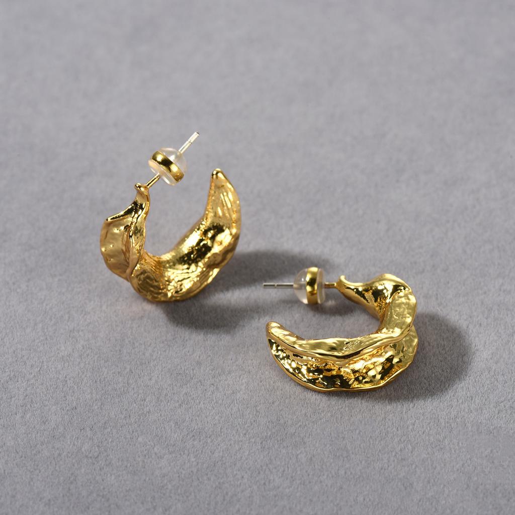 Francuskie Retro Unikalne Metalowe Plisowane Okrągłe Kolczyki Sztyfty z Igłą S925 Niszowe Spersonalizowana Faktura Kolczyki Bez Specyfikacji Kobiety