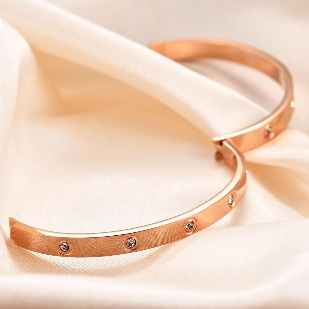 Stylish Zirconia Open Cuff Bracelet - 4MM/6MM Stainless Steel Couple Design