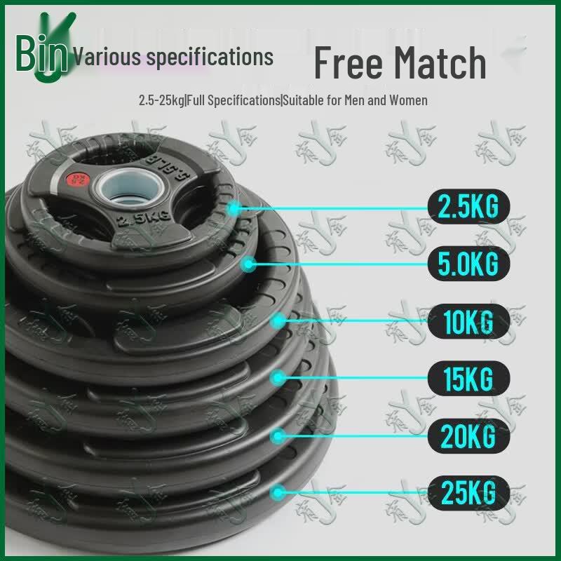 Youjin Rubber Coated Cast Iron Barbell Plates with 5cm Hole