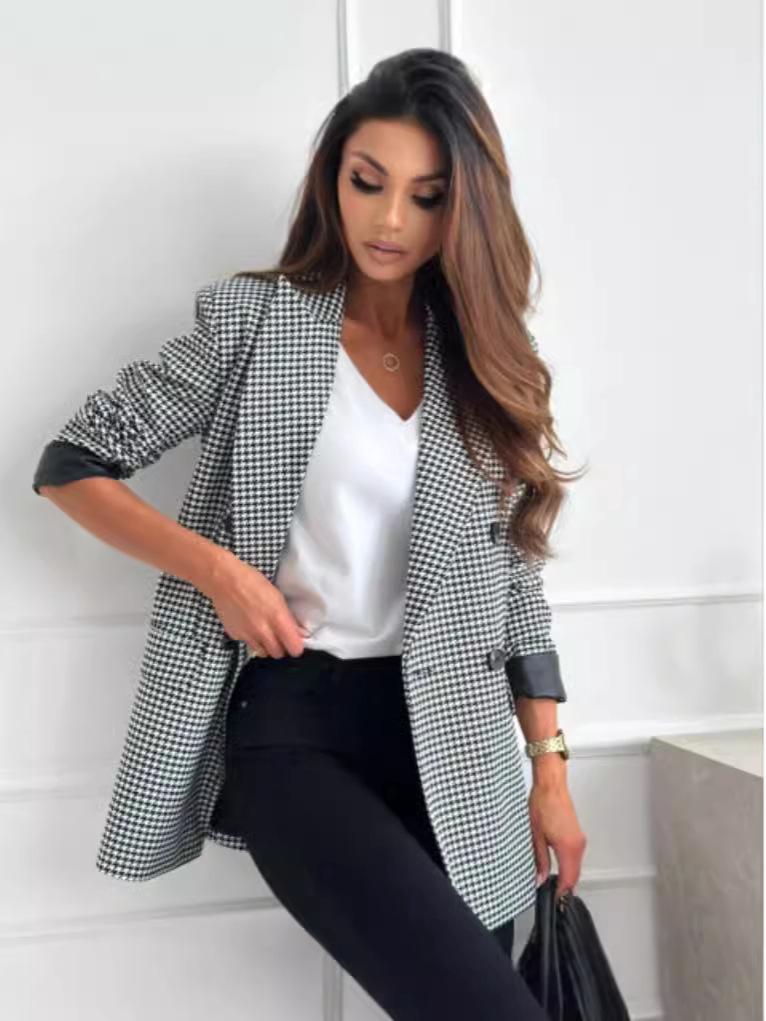 2024 Autumn/Winter Women's British Style Long Sleeve Plaid Coat