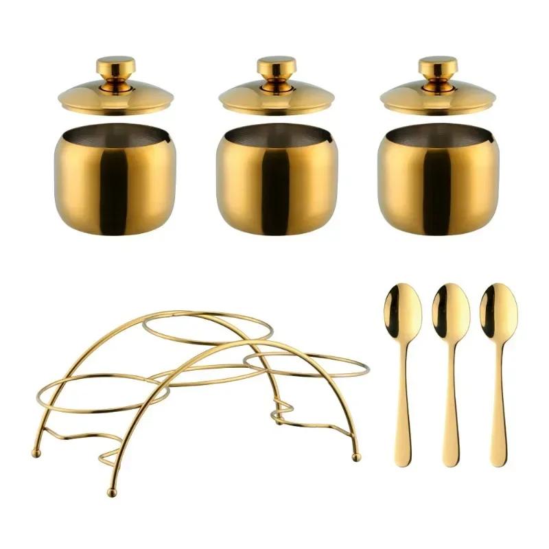 stainless steel seasoning jar Seasoning Jars Korean Style Condiment Pot Spice Container with Lid Salt Organizer Kitchen Tools