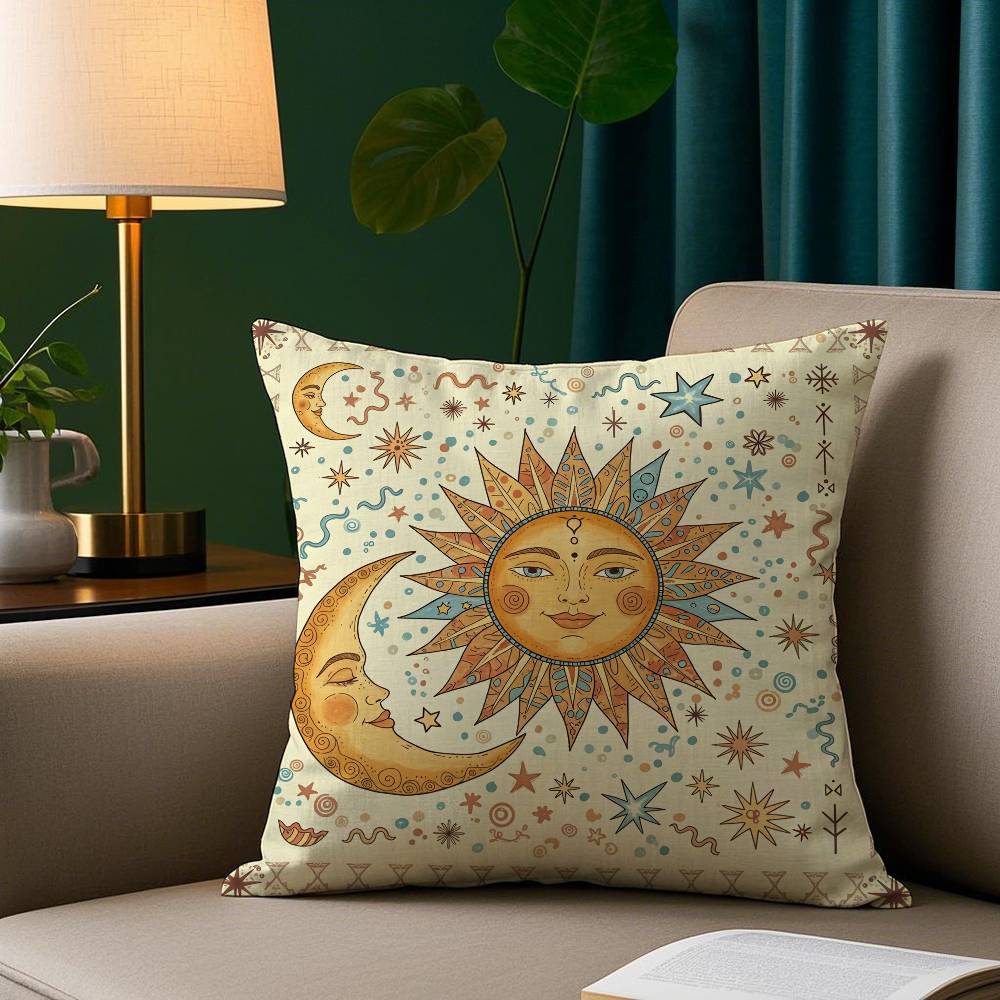 Retro Sun And Moon Pillow Case Short Plush Print Cushion Cover Square Throw Pillow Covers Sofa Home Decor