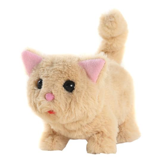 Kids Electric Plush Cat Toy Walking Head Shaking Tail Wagging Interactive Kitten Plushie Toy Toddlers Boys Girls Educational Simulation Animal Toy