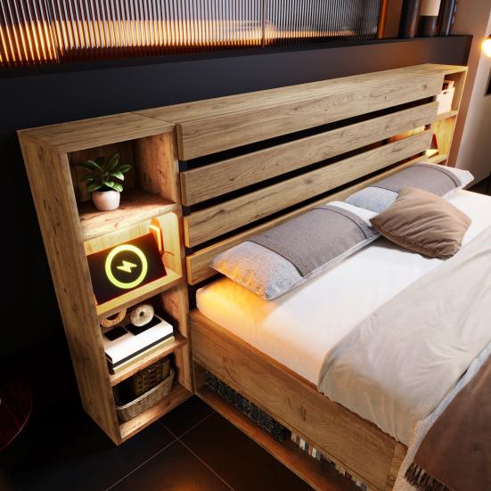 Double Bed High Durability Spacious Storage Space Sturdy Construction Built-in Charger Heavy Duty Strong Wood Slat Support Bed for