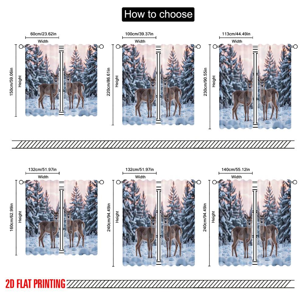 Flat Printing Christmas Drapes Forest Deer Versatile Polyester Without Electricity Spring Perfect Holiday Curtain Set Of 2 Made Washable