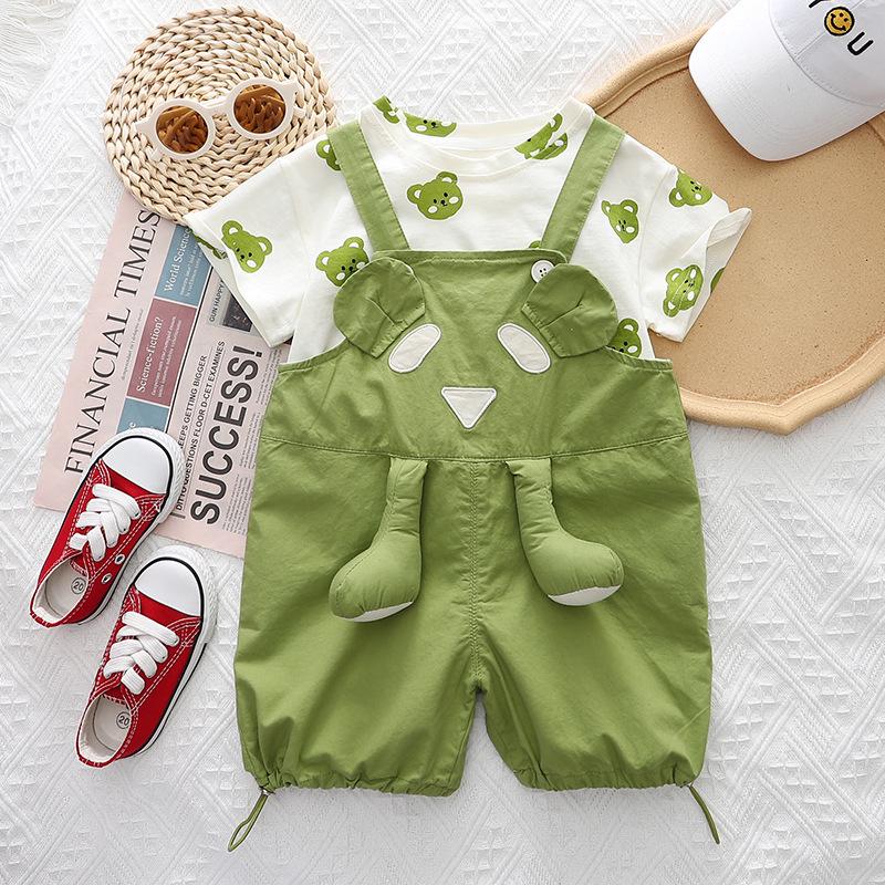 

Детский летний мультяшный повседневный костюм-двойка: комбинезон на лямках с короткими рукавами 120 cm