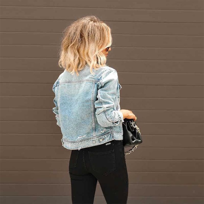 European and American New Broken Hole Denim Coat Ins Casual Fashion Wash Denim Short Coat Women