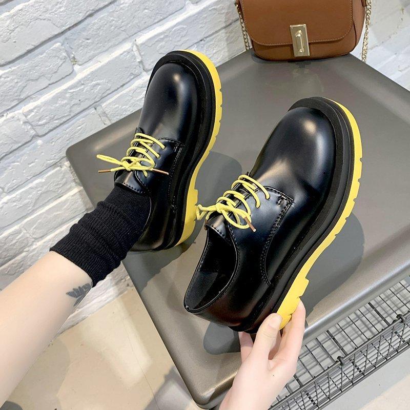 Estilo británico Japonés Zapatos pequeños de cuero de suela gruesa Punta  redonda Suave Chica Zapatos individuales Cordones hacia arriba Zapatos de mujer  retro para estudiantes comprar a buen precio — entrega gratuita,