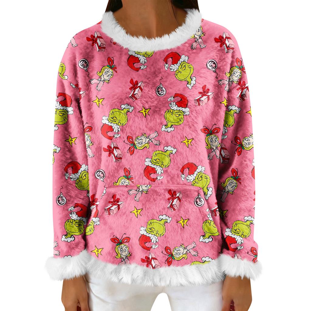 Women's Casual Fleece Sweatshirt  Long-Sleeve Round  Neck Casual Comfortable Loose-Fit Lightweight Women's Flannel Sweatshirt