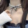 Baroque Style Light Luxury Double Layer Pearl Necklace Metal Heart Bow Ribbon Choker Collarbone Chain for Women