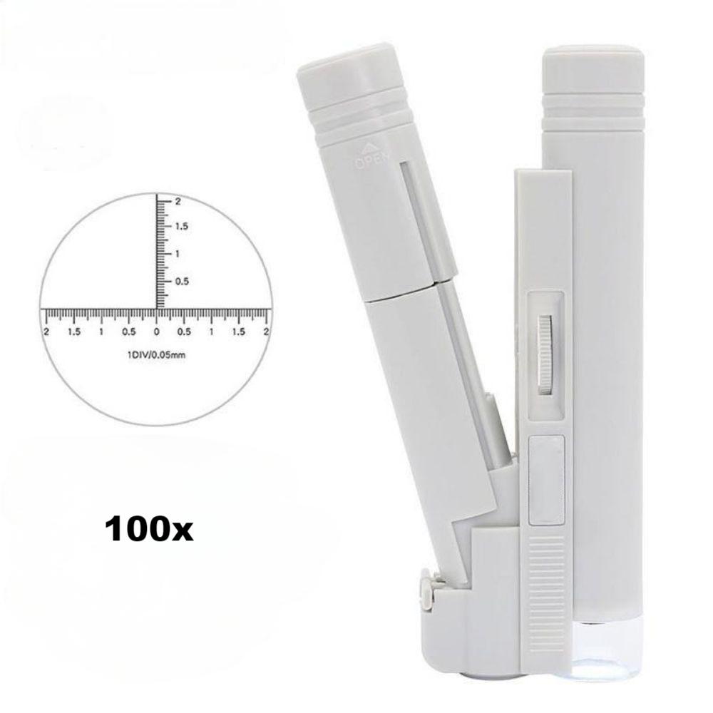 

Складаний міні-мікроскоп 40X 80X100X 150X, подвійна трубка зі шкалою, світлодіодним підсвічуванням, старовинним ідентифікаційним збільшувальним склом