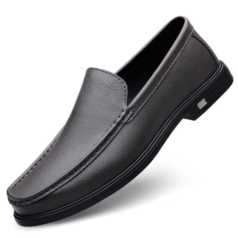 Fashion Genuine Leather Mens Low Heel Loafers Handmade Casual Shoes Soft-Soled Male Driving Shoes New Moccasins Breathable Slip On Flats