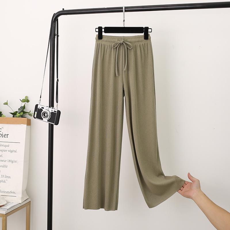 Pantalon Large Cheville pour Femme Casual Été Uni Taille Élastique Ample Pantalon en Soie Glacée Printemps Été Pantalon Féminin