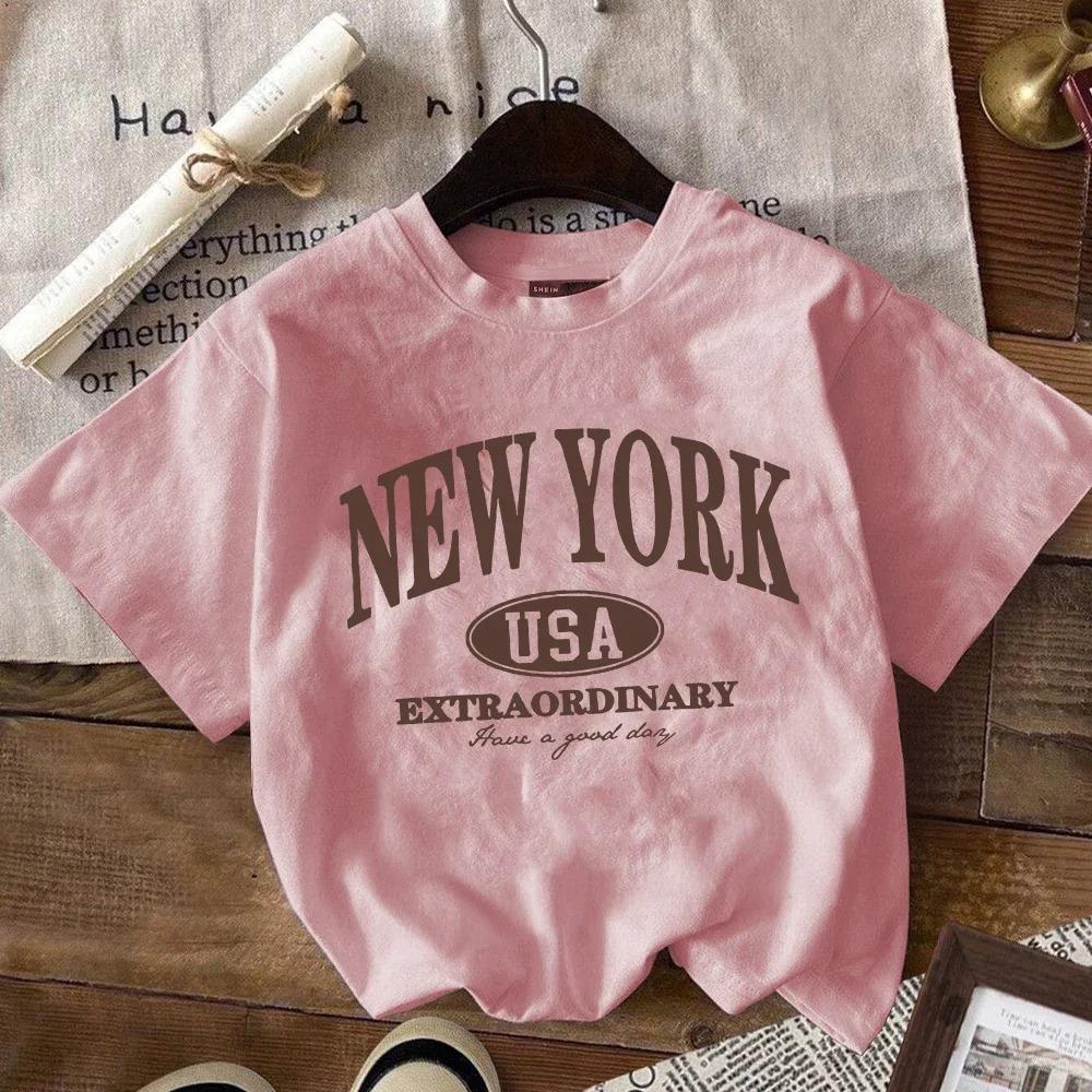 New York City Letter Printed T-shirt Fashion Casual T-shirt Pure Cotton Fun Women's Sports Top Creative Summer Women's T-shirt