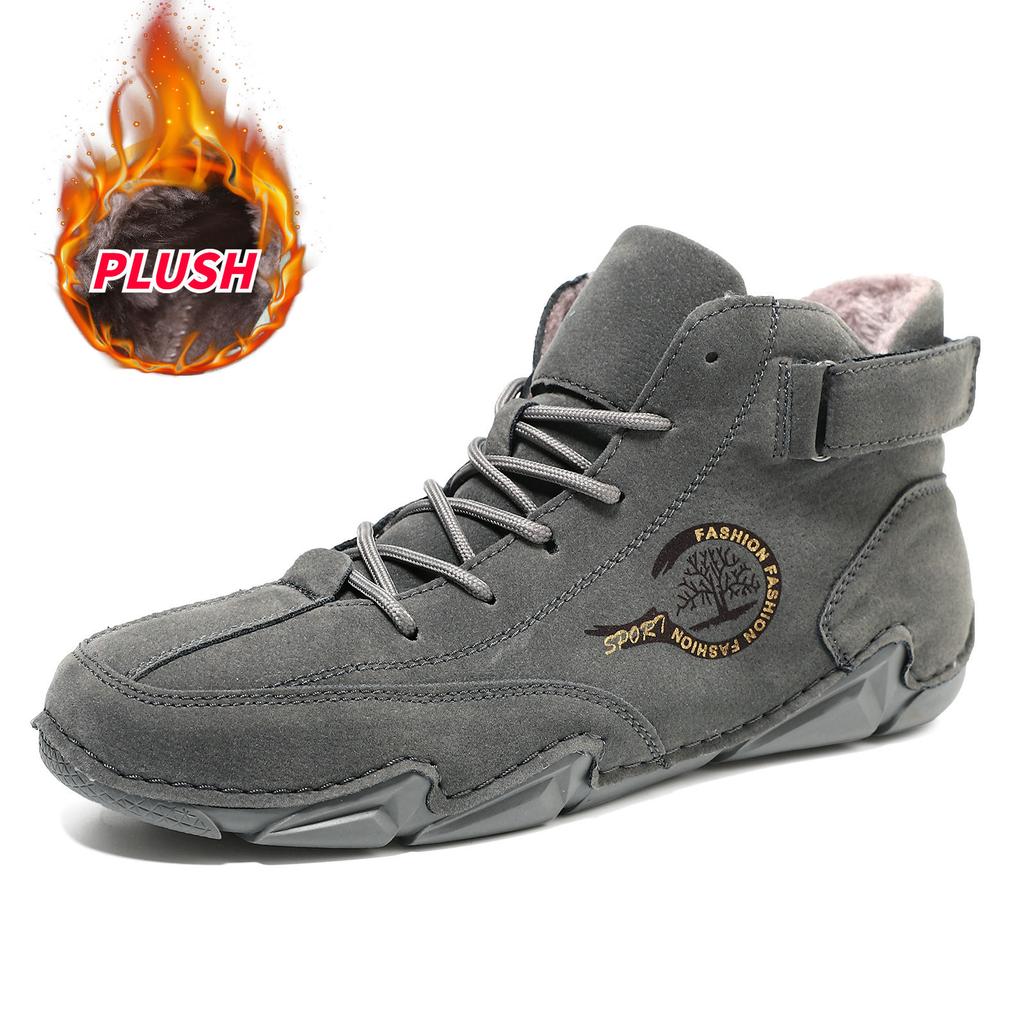 Men's Winter Warm Snow Boots with Fur Lined Warm Slip On Short Boots for Male Comfortable Outdoor Waterproof Booties Non-Slip Lace-Up Walking Shoes