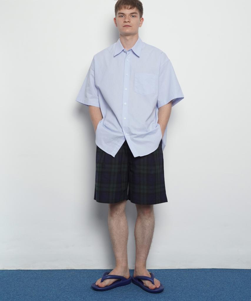 THE-ABON Mw522 Check Half Pants Navy