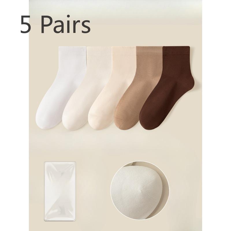 5 Pairs of Female Summer Cotton All Match Pure Color Loose Mouth Anti Bacterial Anti Odor Cotton Socks