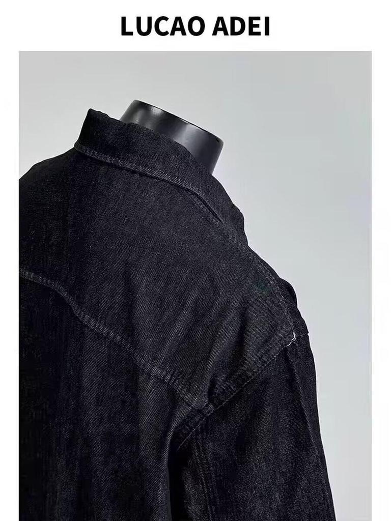 Pánská retro pracovní džínová bunda s nýty – volný střih, vypraná s límcem pro jaro a podzim.