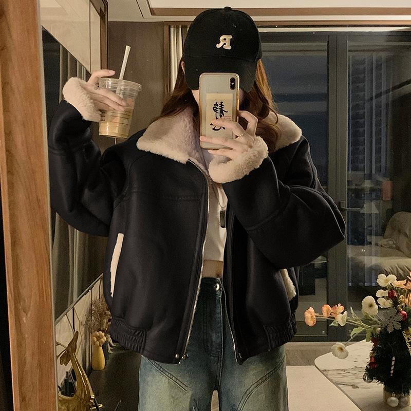 Lamb fur jacket short coat women's winter 2024 new trendy brand fur integrated sweet cool motorcycle clothes
