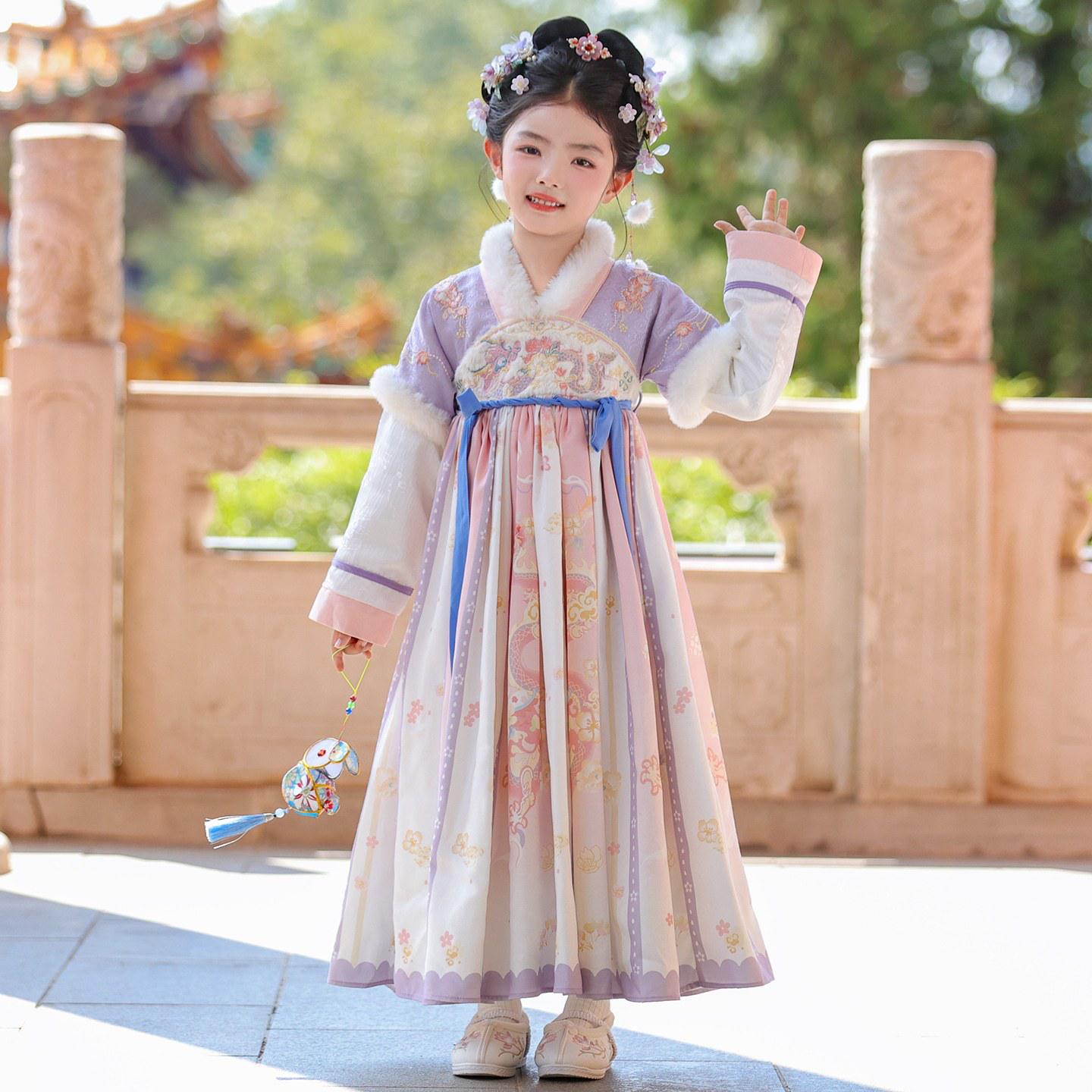 2025 Hanfu Girls  Tang Suit: Autumn Winter Chinese Style Skirt for New Year s Greetings 160