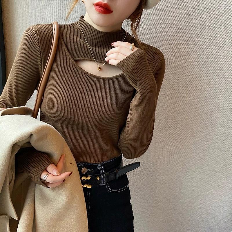 Autumn Winter Skinny Sweater Knit Pullover Tops Women Knitted Shirts Fashion Female Long Sleeve Casual Elastic Slim Sweater