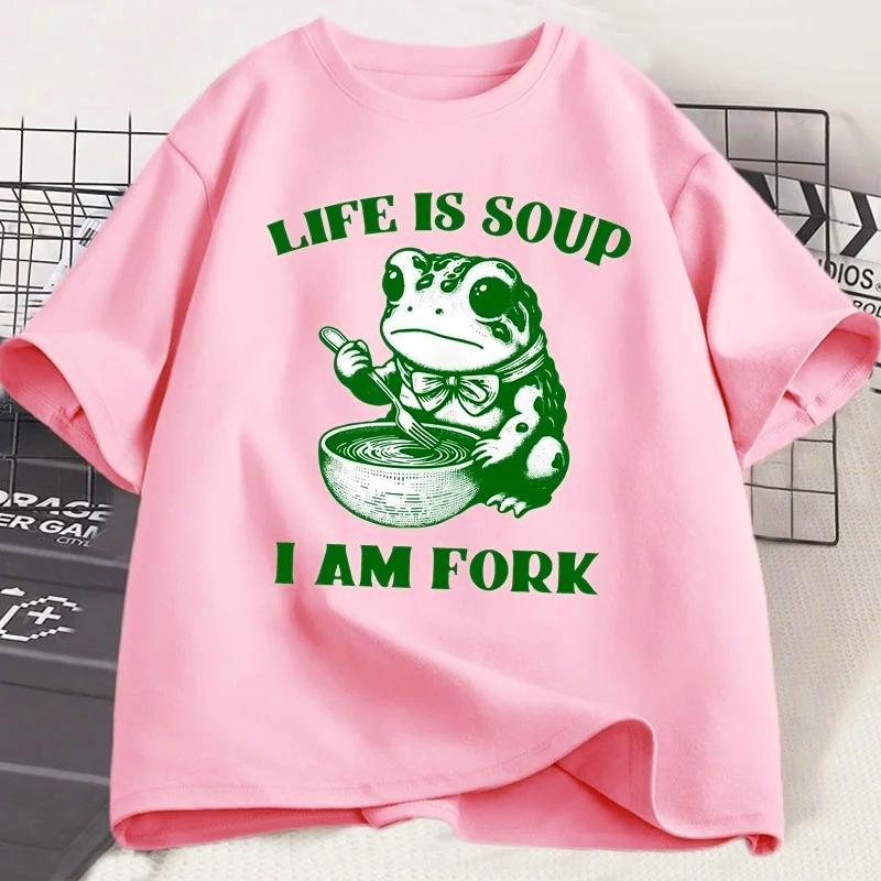 Life Is Soup I Am Fork T-shirts for Men Women Funny Frog Relatable Life T Shirt Soft Summer Short Sleeve Tees Clothes S розовый 1790₽