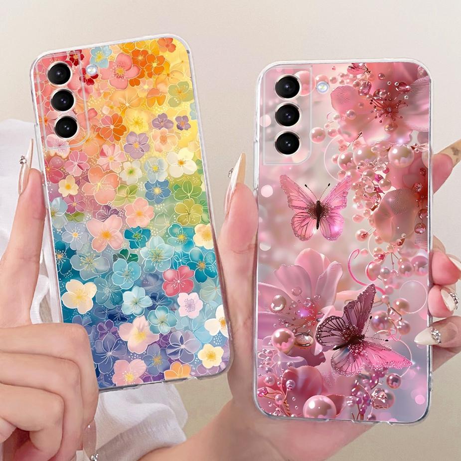 For Samsung Galaxy S21 Plus Case S21 FE Luxury Bow Flowers Painted Cover Soft Silicone Case For Samsung S21 Ultra S 21 S21+ Bags