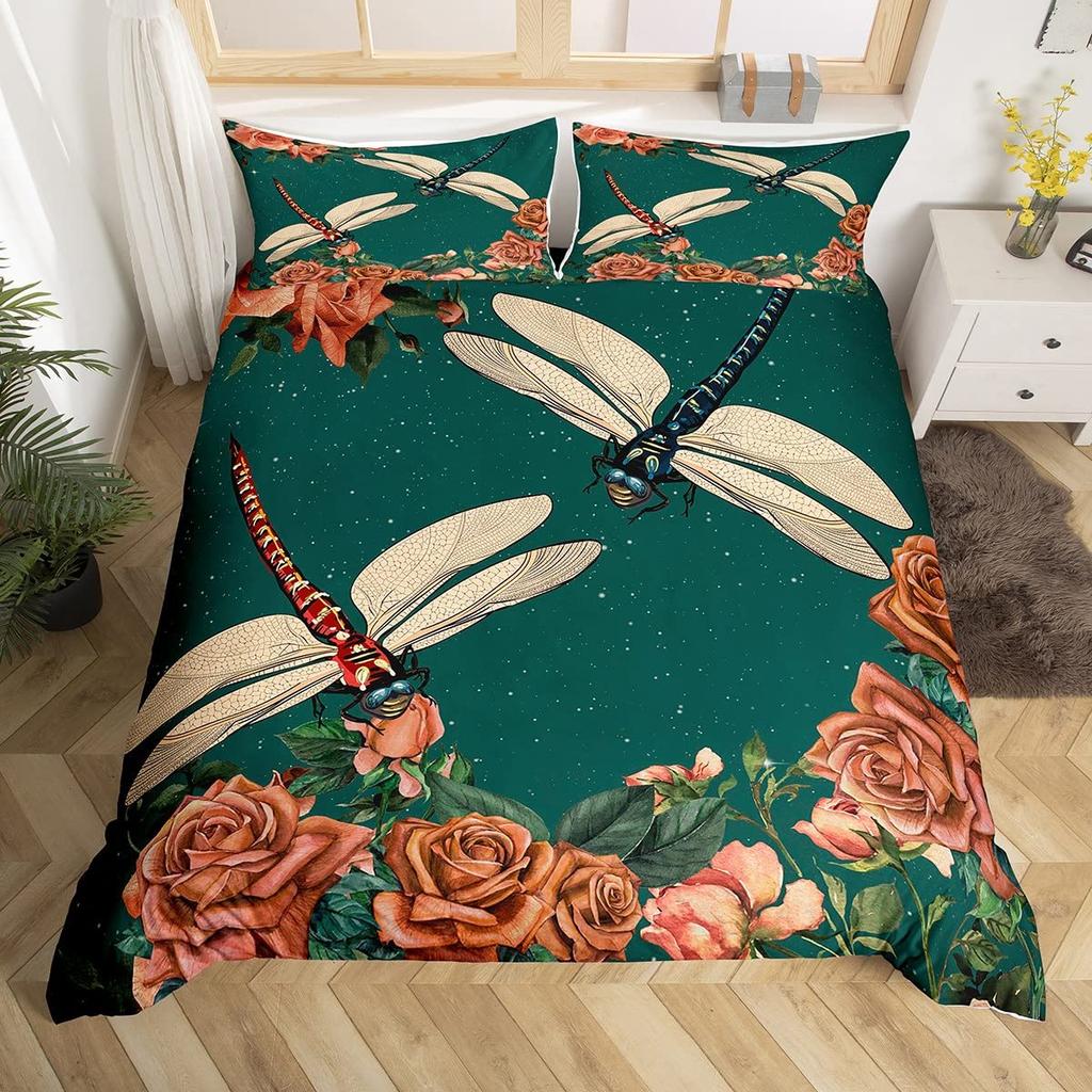 Comforter Dragonfly Flowers Bedding Set Rustic Aesthetic Animal Dragonflies Farmhouse Comforter Gifts For Women Girls