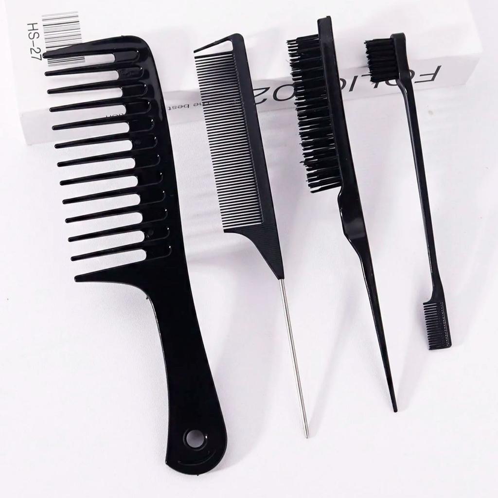 4pcs/set hair comb combination, large wide toothed comb, Rat-Tail Comb, edge controlled hair brush,Special for real hair wigs