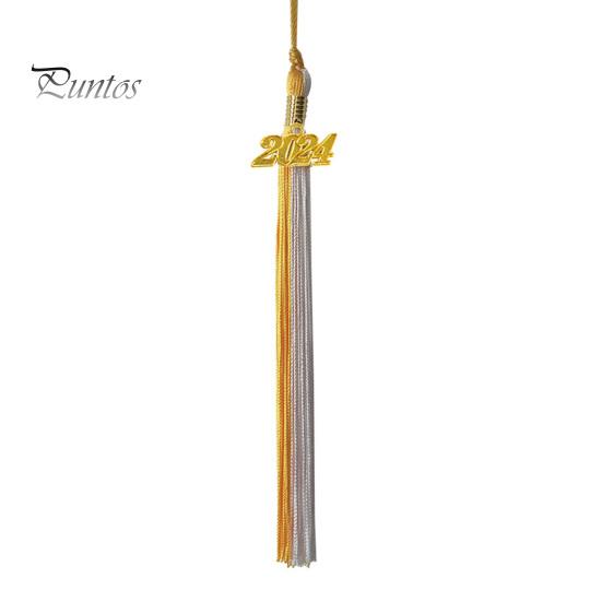 

Выпускная шляпа PhD 2024 с кисточкой и золотыми подвесками в виде даты Легкая металлическая подвеска с датой Изысканный выпускной аксессуар золотой/белый