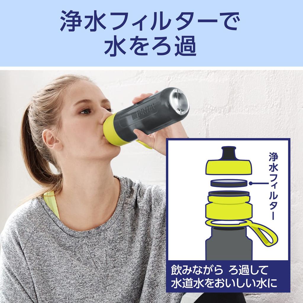 BRITA Portable Water Bottle with Active Blue Micro-Disc Filters, 600ml, Includes 3 Filters [Official Japanese Product]