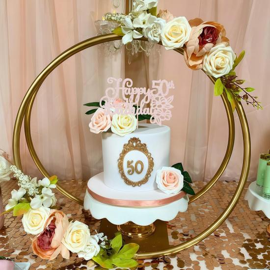 Happy 50th Birthday Cake Topper - Rose Gold Glitter 50th Birthday Cake Decorating Supplies for Women, Cheers to 50 Years Decor for 50 Anniversary