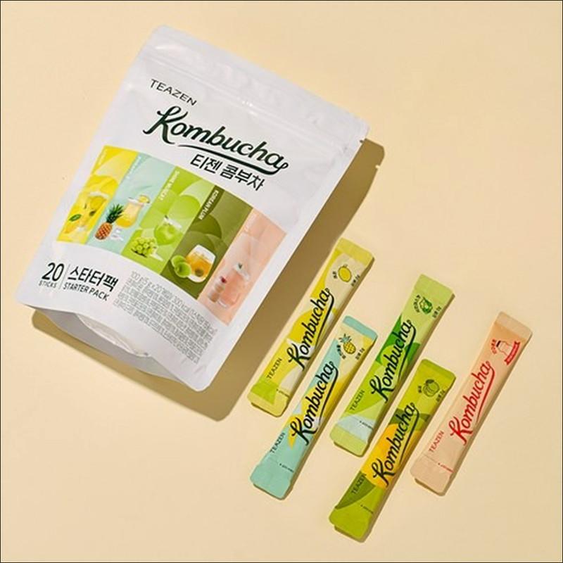 TEAZEN Kombucha Starter Pack Tea 20 Sticks (5 Flavors x 4 Sticks) / Low Calorie, Zero Sugar, Prebiotics