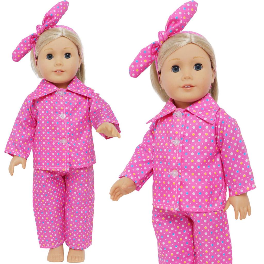 2x 18 Inch Doll Outfits Dots Shirts + Pants + Headband Lovely Pajamas Fashion Clothes for 45cm Doll Accessories Girl Cute Toy