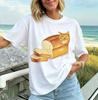 Unisex Artistic Bread Cat Meme T Shirt Hand Drawn Cat Loaf Print Short Sleeve O Neck Casual Tee Tops Summer Streetwear Daily Wear