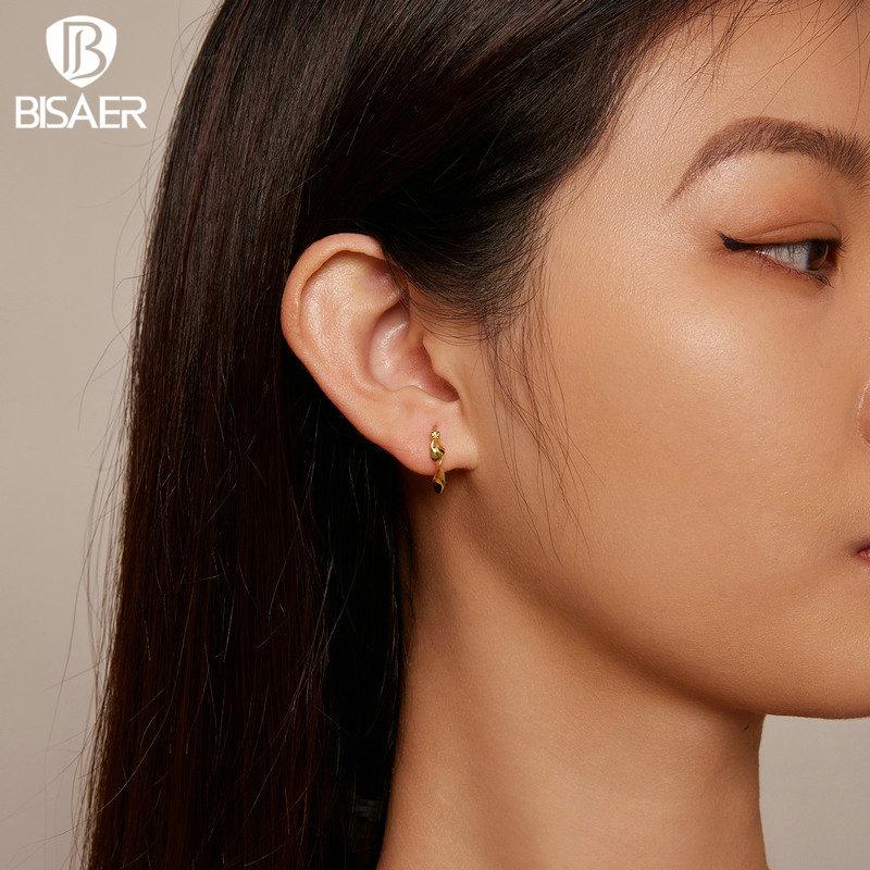 Bisaer 925 Sterling Silver High Gloss Twisted Stud Earrings For Women Lovely Girl Birthday Gift Holiday Party Jewelry