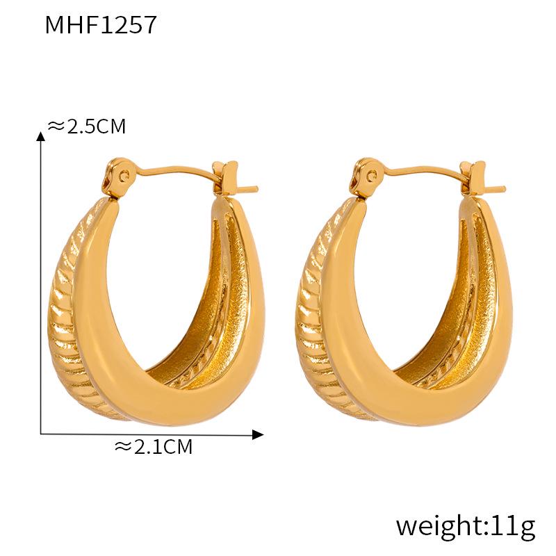 Korean Double Layer 18K Gold-Plated Cable Knit C-Shaped Titanium Hoop Earrings