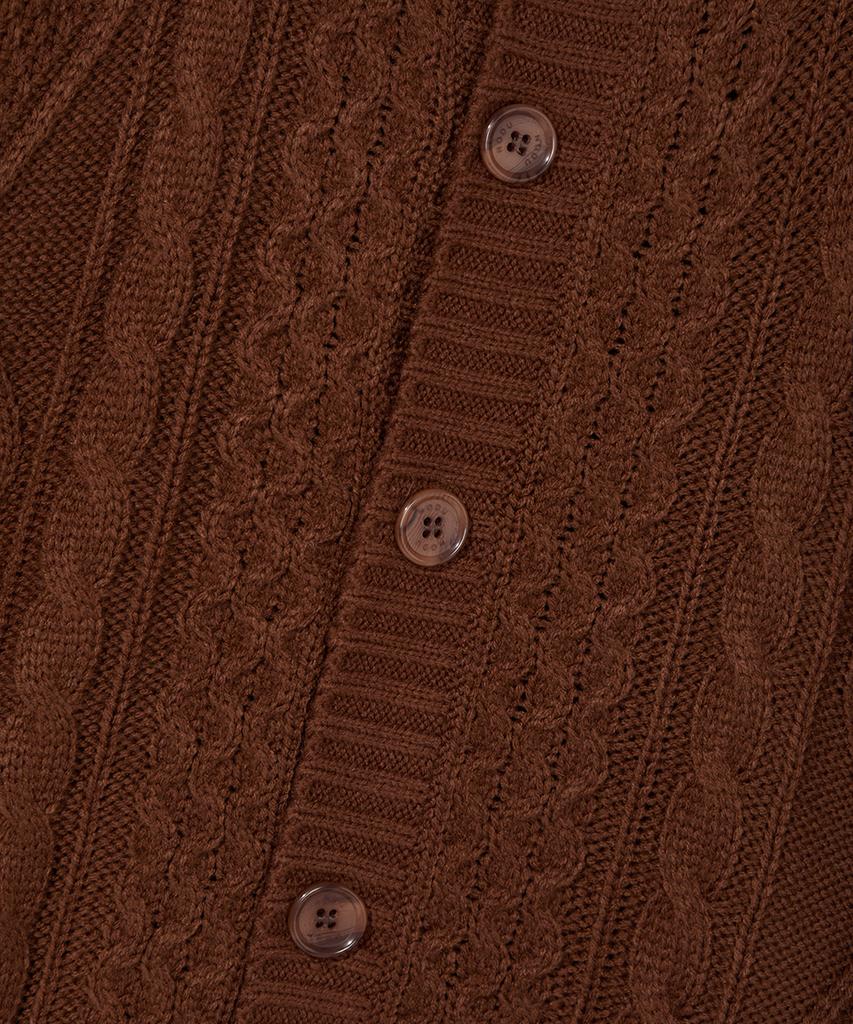 Nodu Fisherman Cable Round Neck Semi-Oversized Long Sleeve Knit Cable Knit Cardigan [Brown]
